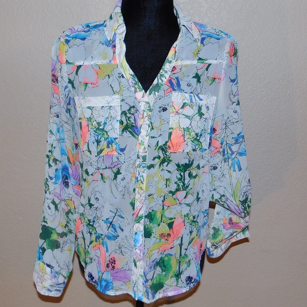 White and Floral Button Down